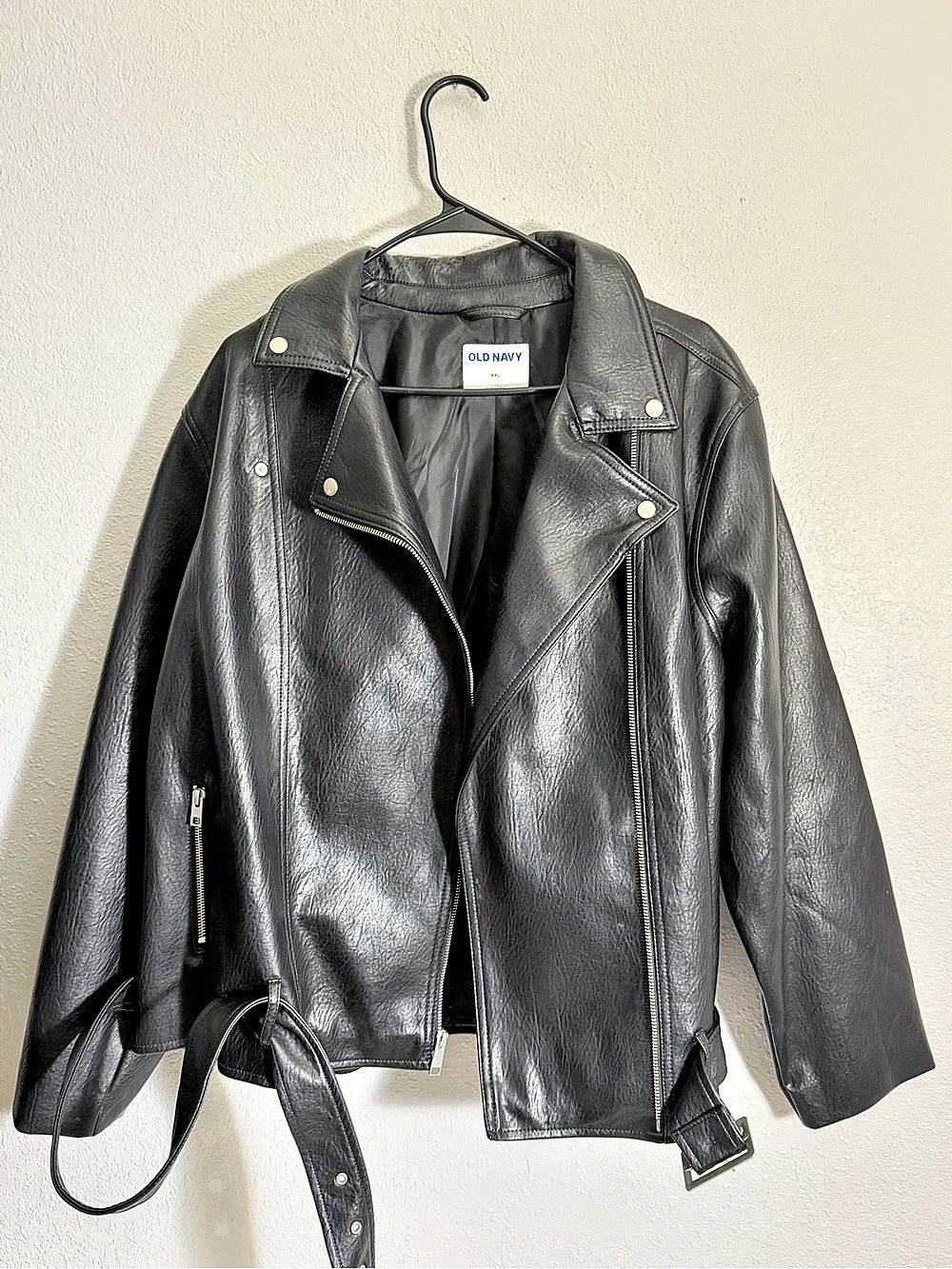 Old Navy Faux-Leather Belted Biker Jacket Black XXL